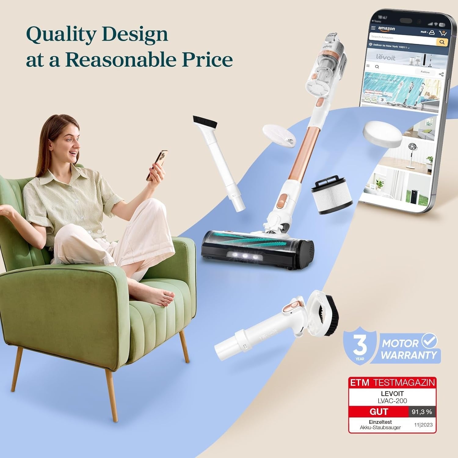 Levoit LVAC-200 Cordless Vacuum Cleaner - Rose Gold